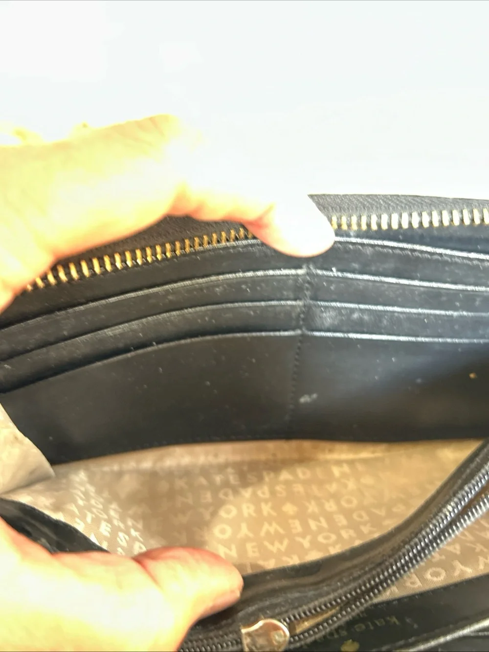 Kate Spade Snakeskin Embossed Leather Metallic Zip Large Wallet in Tan/Black